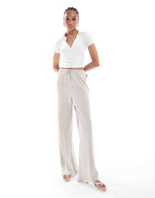 textured wide leg tailored pants in stone-Neutral