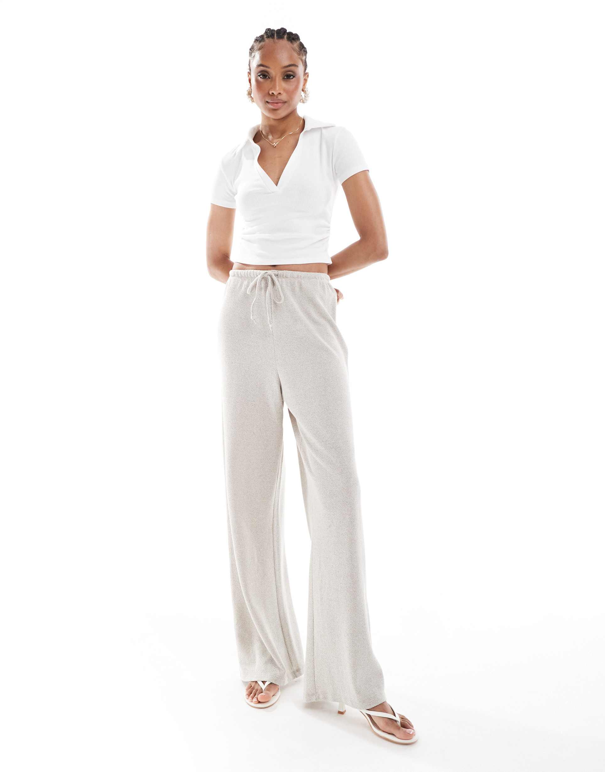 only tall textured wide leg tailored pants in stone
