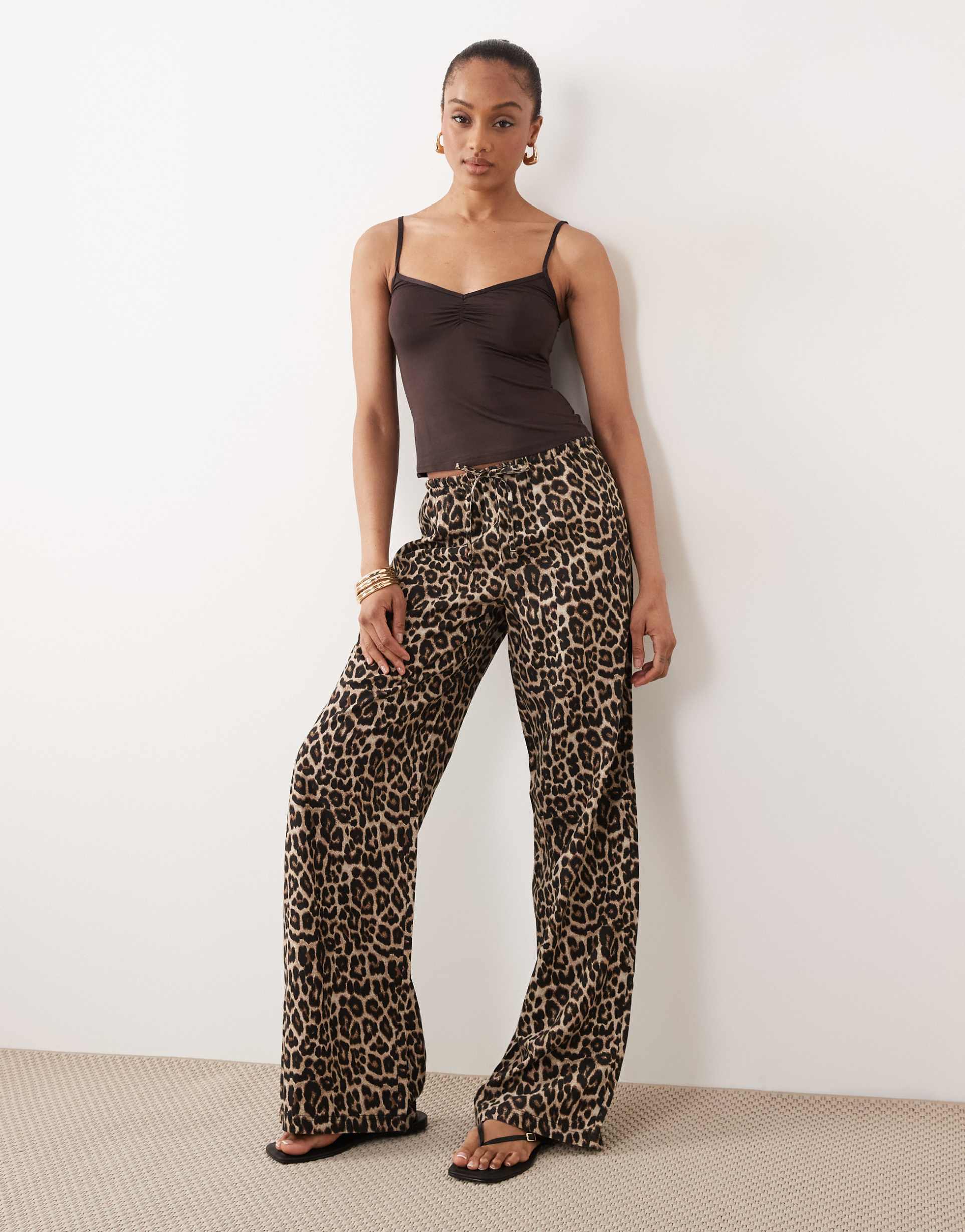 only tall tie detail pull on pants in animal print