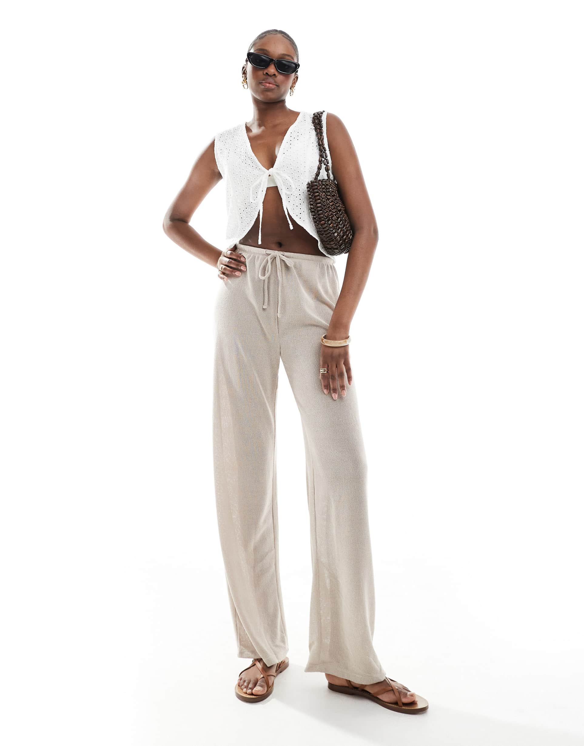 only tall tie front loose pants in beige