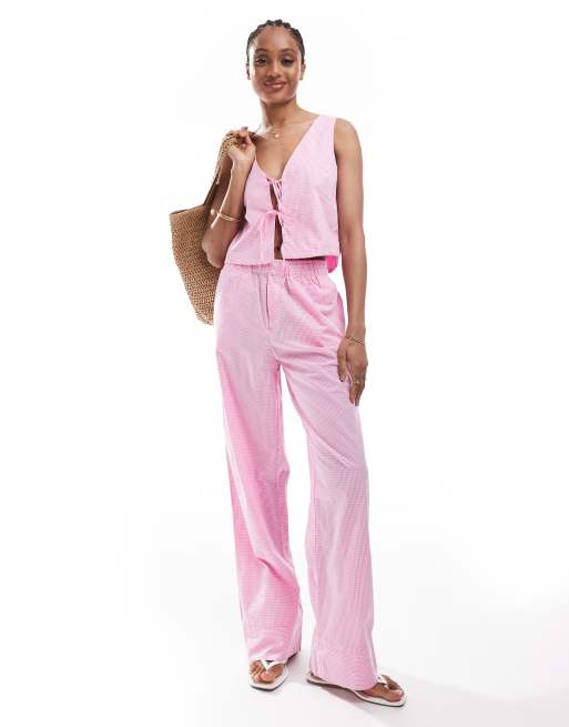 ONLY Tall tie-front top in pink gingham (Part of a set), 2 of 4