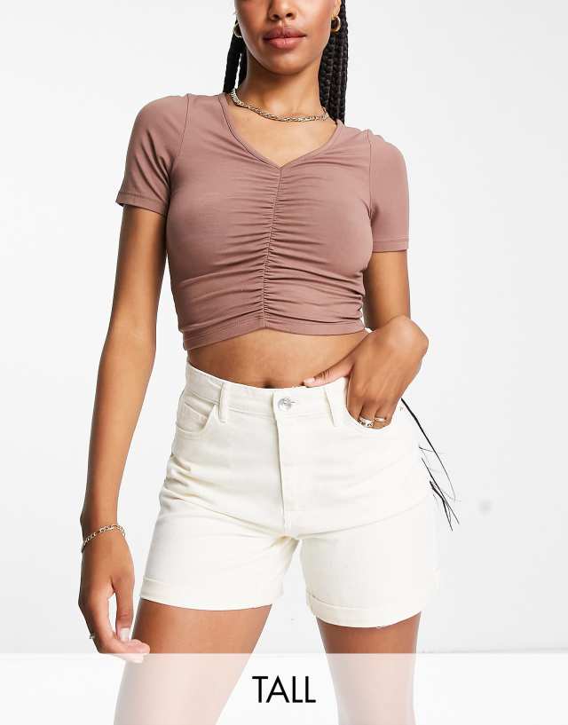 Only Tall Vega denim mom shorts in white