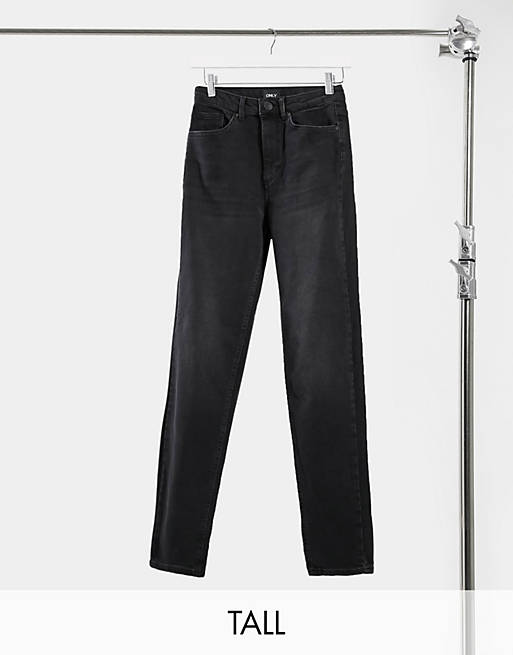 Only Tall – Veneda – Czarne mom jeans z efektem sprania
