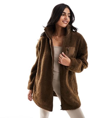 Only Tall roll neck teddy fleece jacket in chocolate - ASOS Price Checker