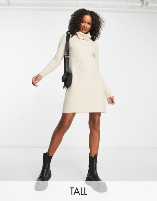 Only Tall - Vestito corto maglia lavorato con collo alto color crema