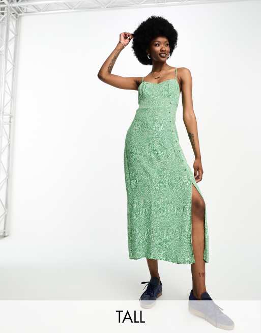 Only Tall - Vestito midi con bottoni verde con stampa leopardata micro