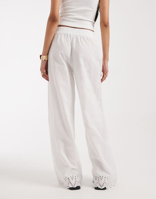 ONLY Tall white trouser with embroidered hem in white, 4 of 5