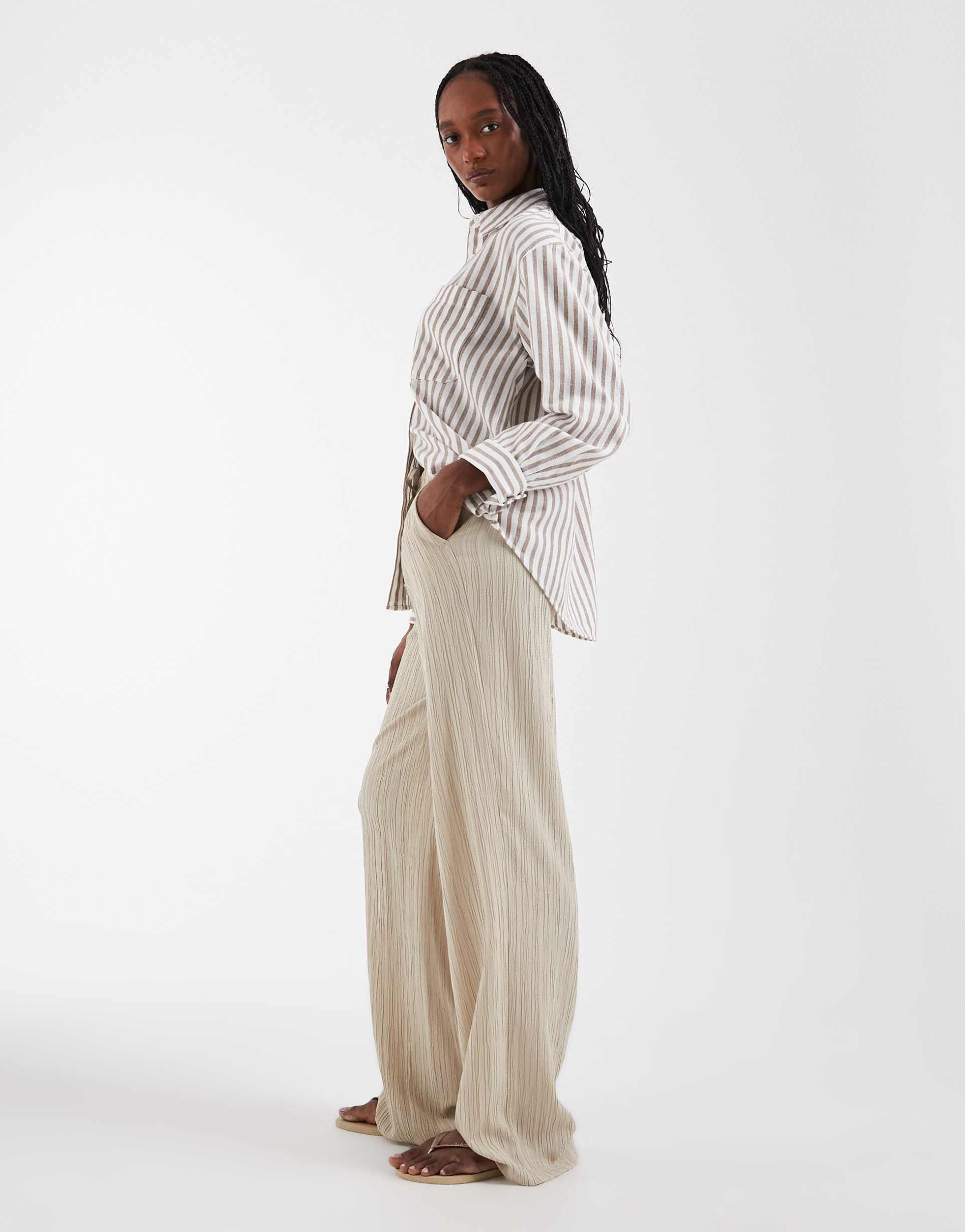 only tall wide leg crinkle textured pants in stone