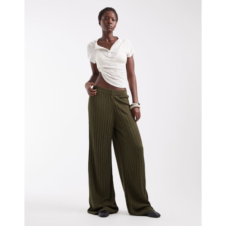 ONLY Tall wide leg knitted pants in dark green | ASOS