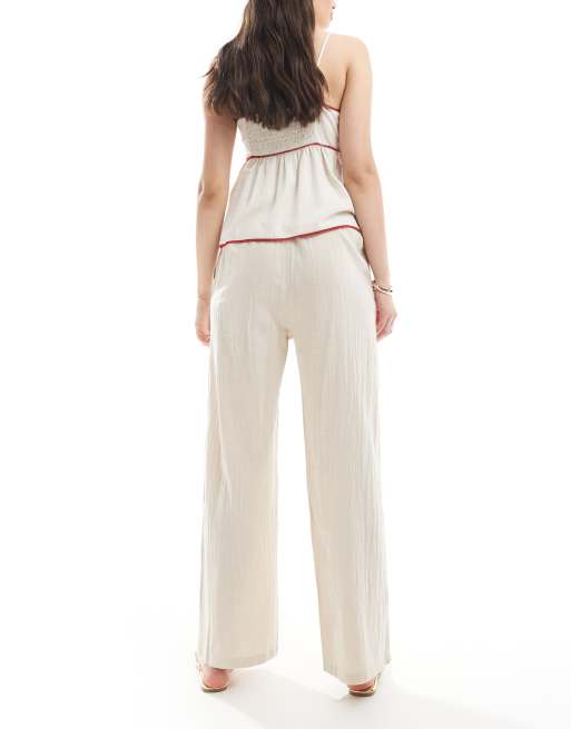 ONLY Tall wide leg linen look pants in beige, 3 of 5
