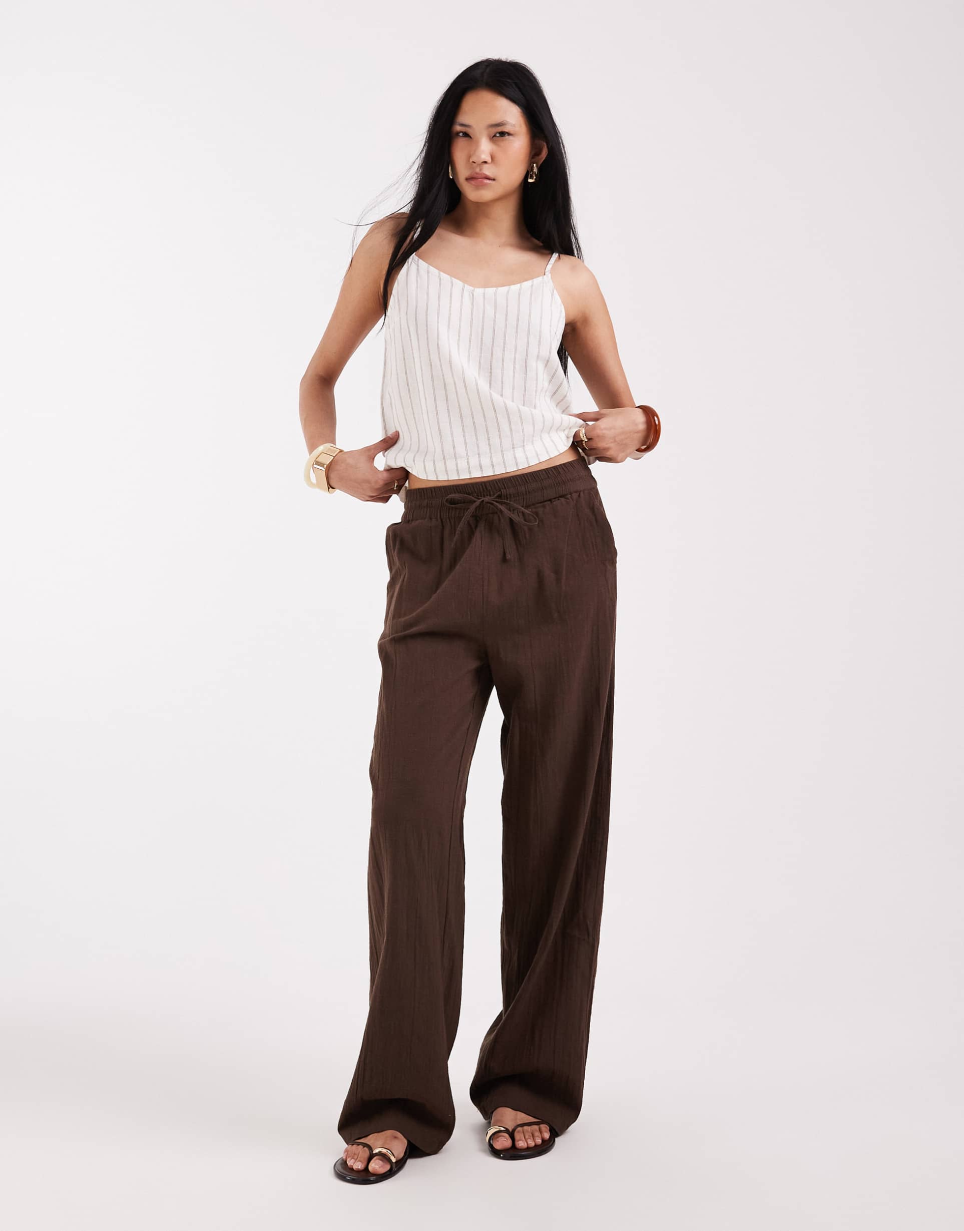 only tall wide leg linen look pants in brown