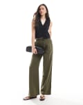 [ONLY Tall] ONLY Tall wide leg linen look pants in khaki-Green 6 KHAKI