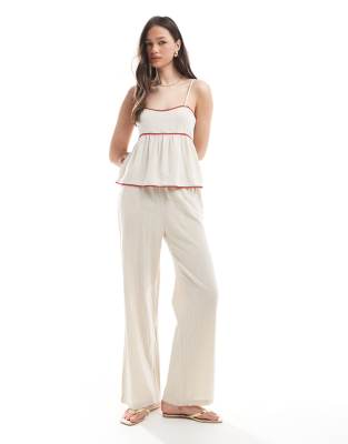Only Tall ONLY Tall wide leg linen look trousers in beige-Neutral