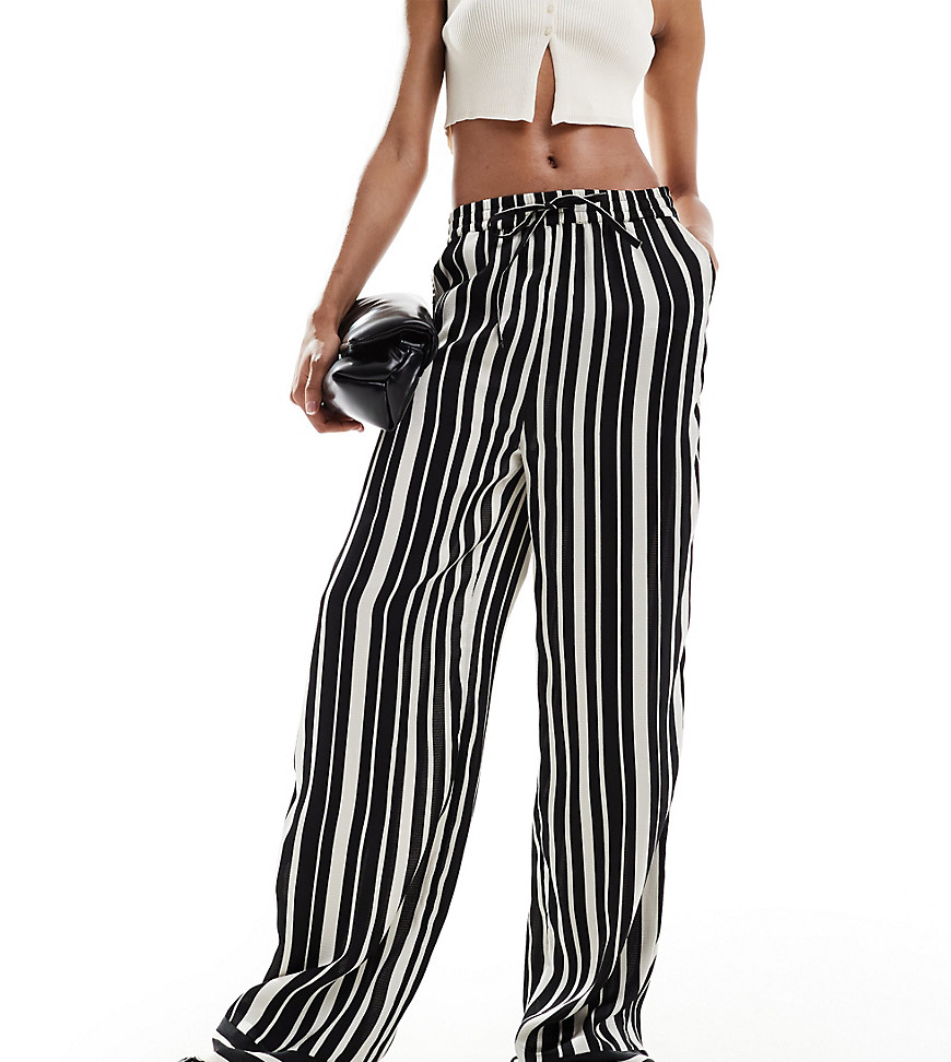 Only Tall Wide Leg Pants In Black And White Stripe-multi