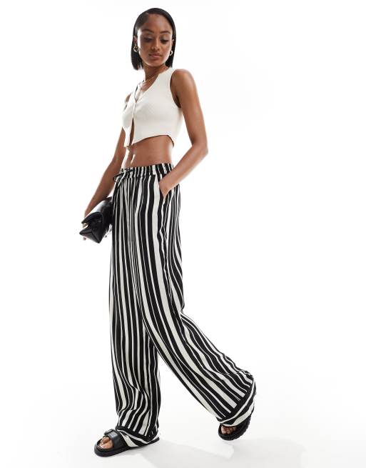 ONLY Tall wide leg pants in black and white stripe