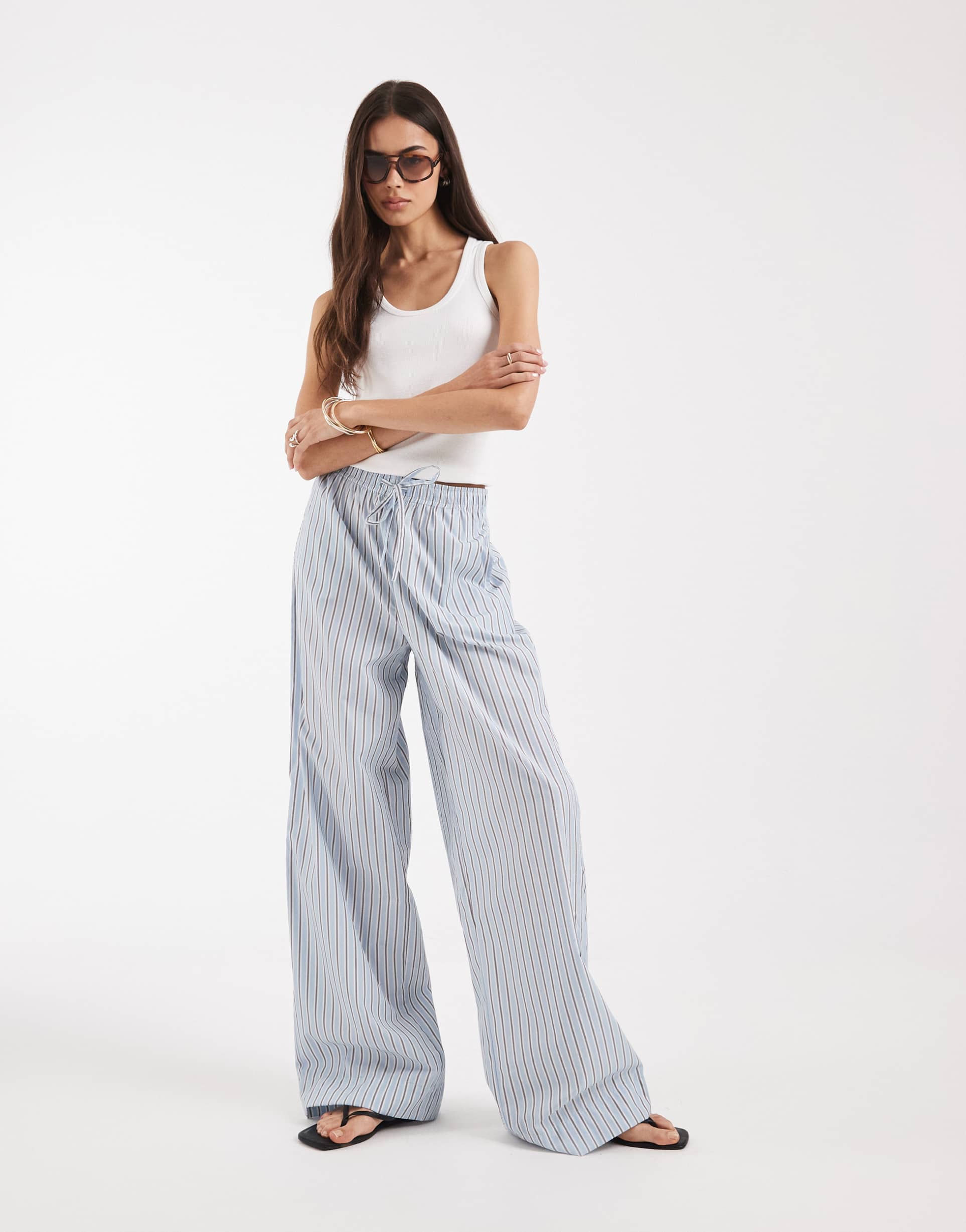 only tall wide leg pants in blue stripes