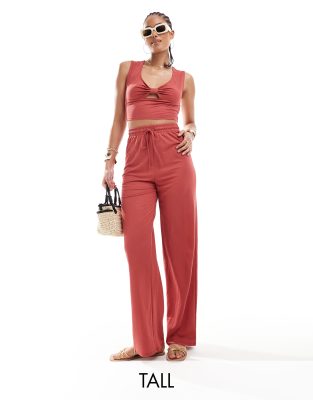 Only Tall Wide Leg Pants In Rust - Part Of A Set-red