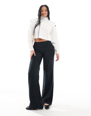 wide leg pants with pocket detail in navy pinstripe