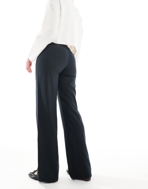 ONLY Tall wide leg pants with pocket detail in navy pinstripe, 2 of 5