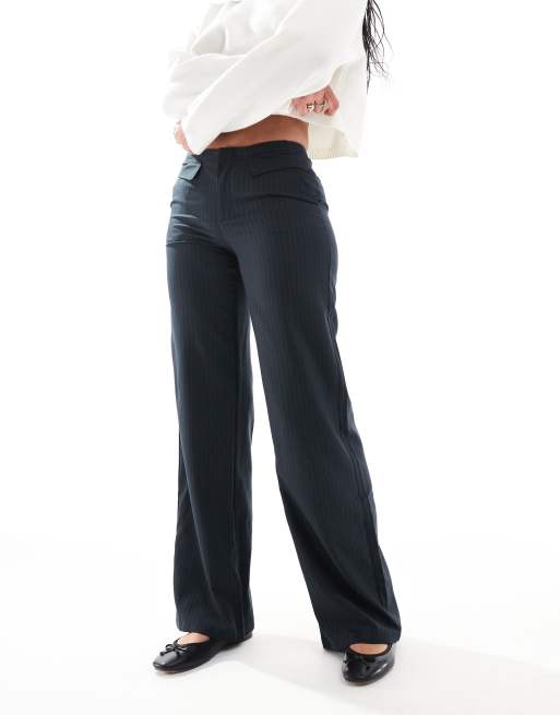 ONLY Tall wide leg pants with pocket detail in navy pinstripe, 4 of 5