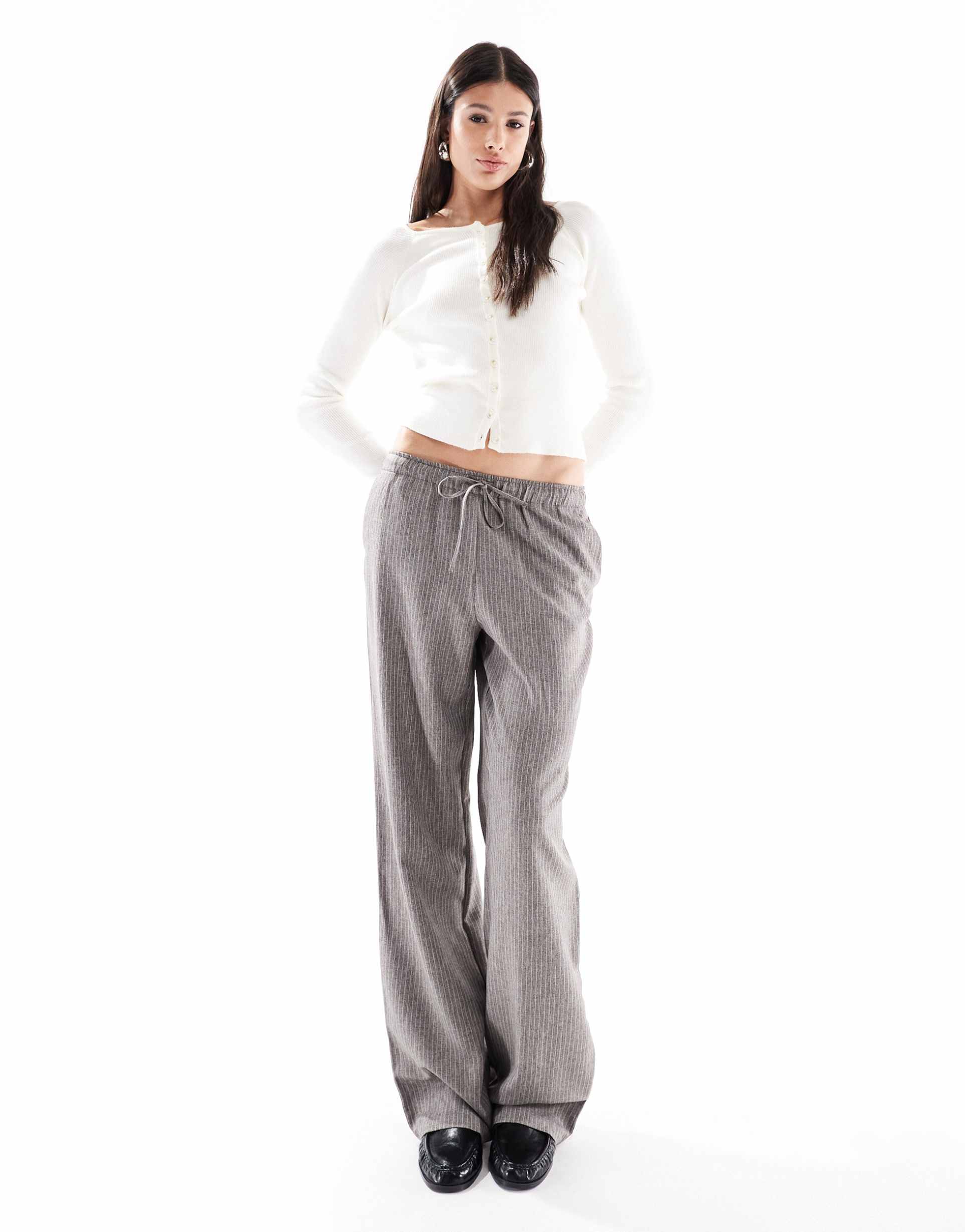 only tall wide leg pinstripe pants in gray