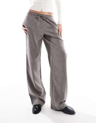 Only Tall Wide Leg Pinstripe Pants In Gray