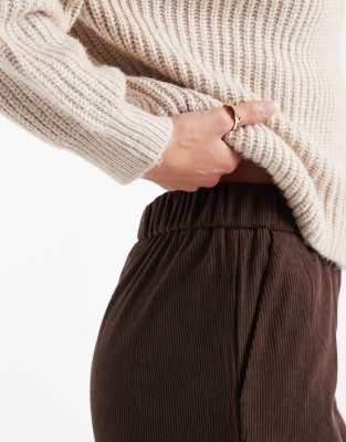 Only Tall Wide Leg Pull-on Cord Pants In Brown