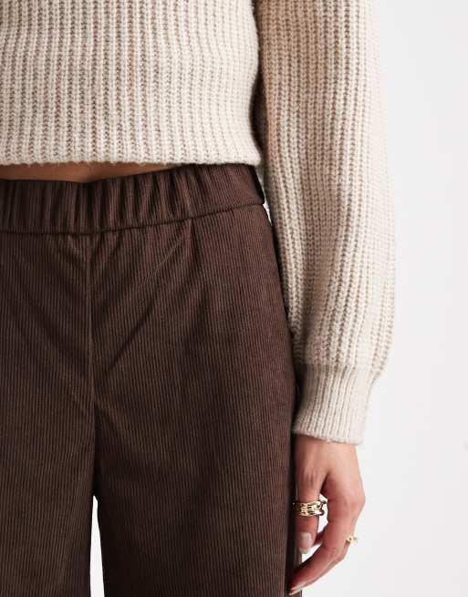 ONLY Tall wide leg pull-on cord pants in brown, 4 of 5