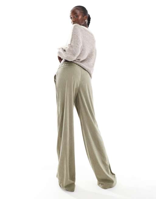ONLY Tall wide leg pull on cord trouser in sage , 3 of 5