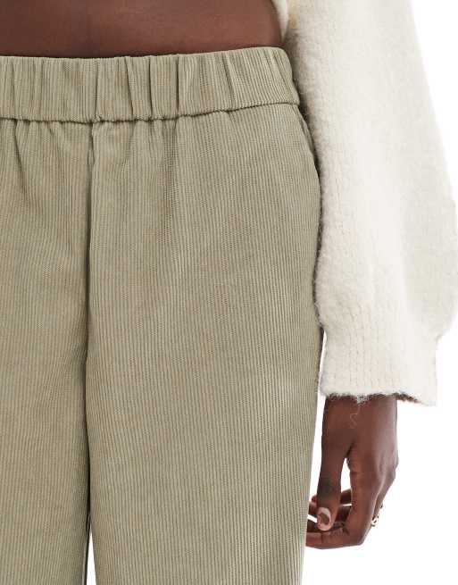 ONLY Tall wide leg pull on cord trouser in sage , 4 of 5