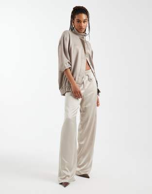 Only Tall Wide Leg Satin Feel Pants In Neutral
