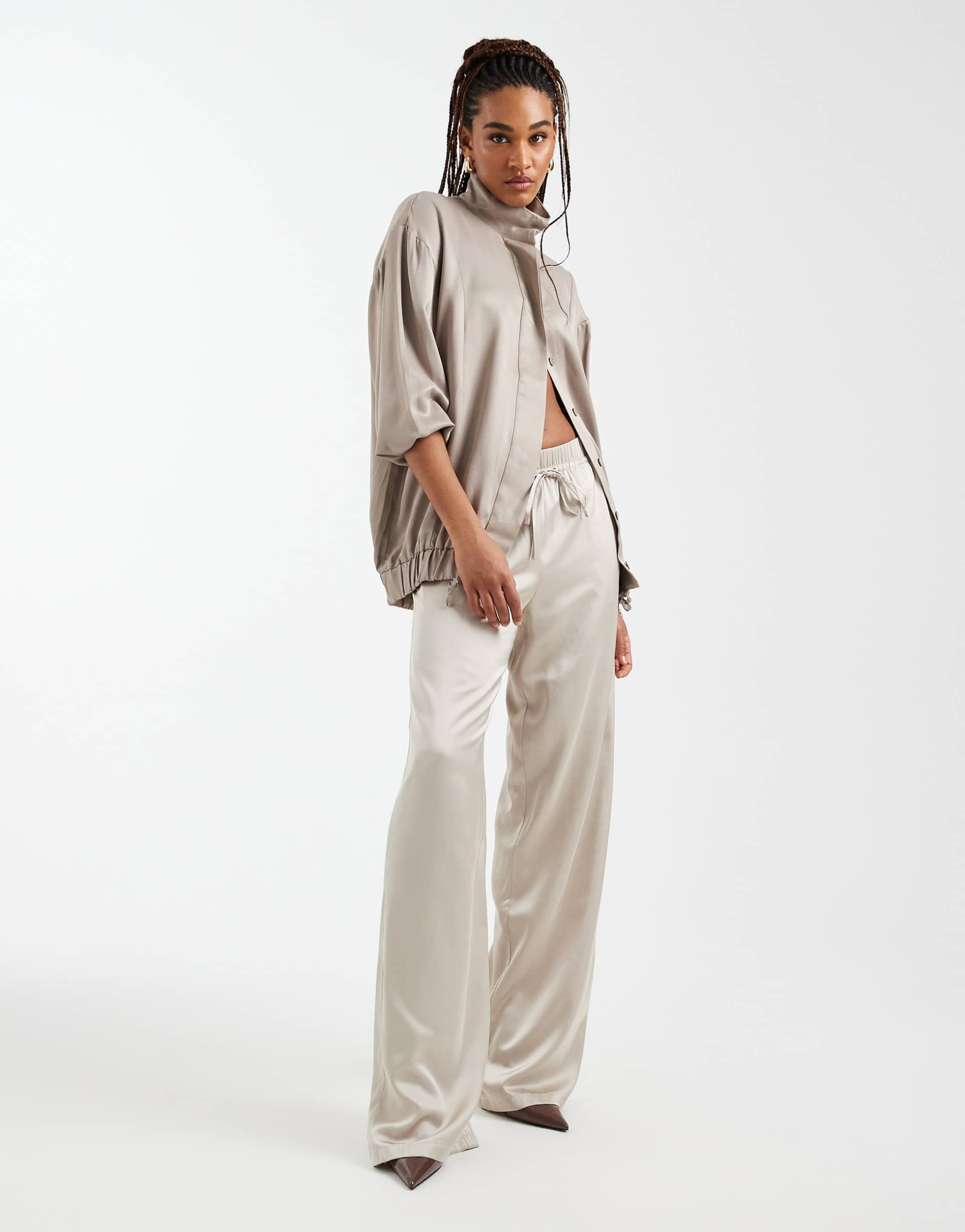 only tall wide leg satin feel pants in champagne