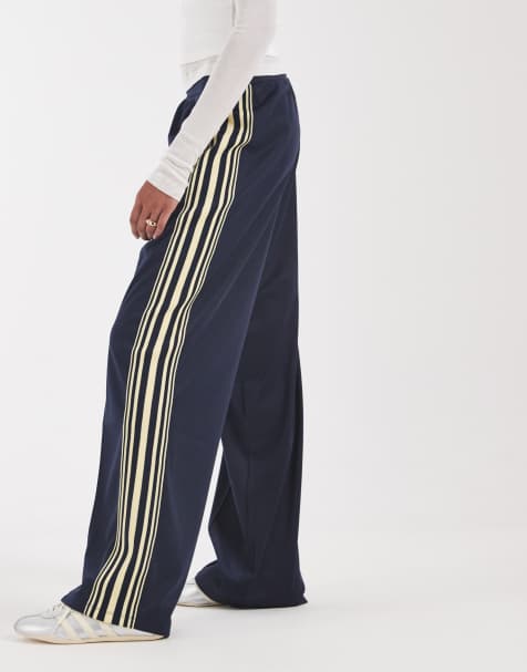ONLY Tall wide leg satin trousers with side stripe in navy - view 1