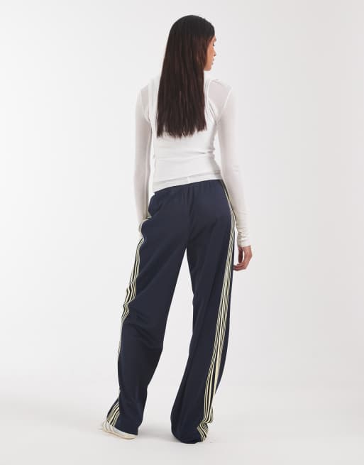 ONLY Tall wide leg satin trousers with side stripe in navy, 5 of 5