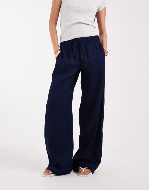 ONLY Tall wide leg seersucker trouser in navy
