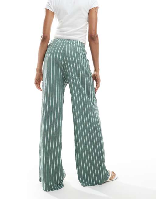 ONLY Tall wide leg textured pants in green stripe, 2 of 5