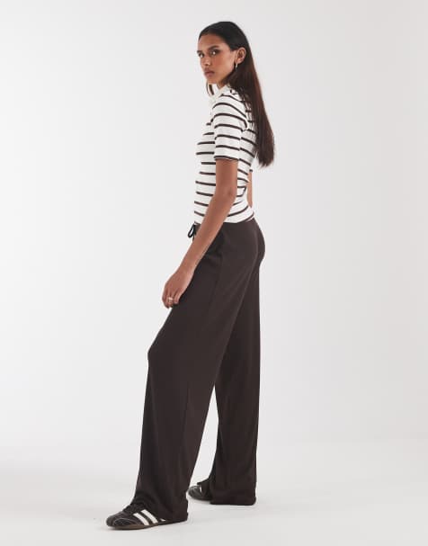 ONLY Tall wide leg trousers in brown - view 1