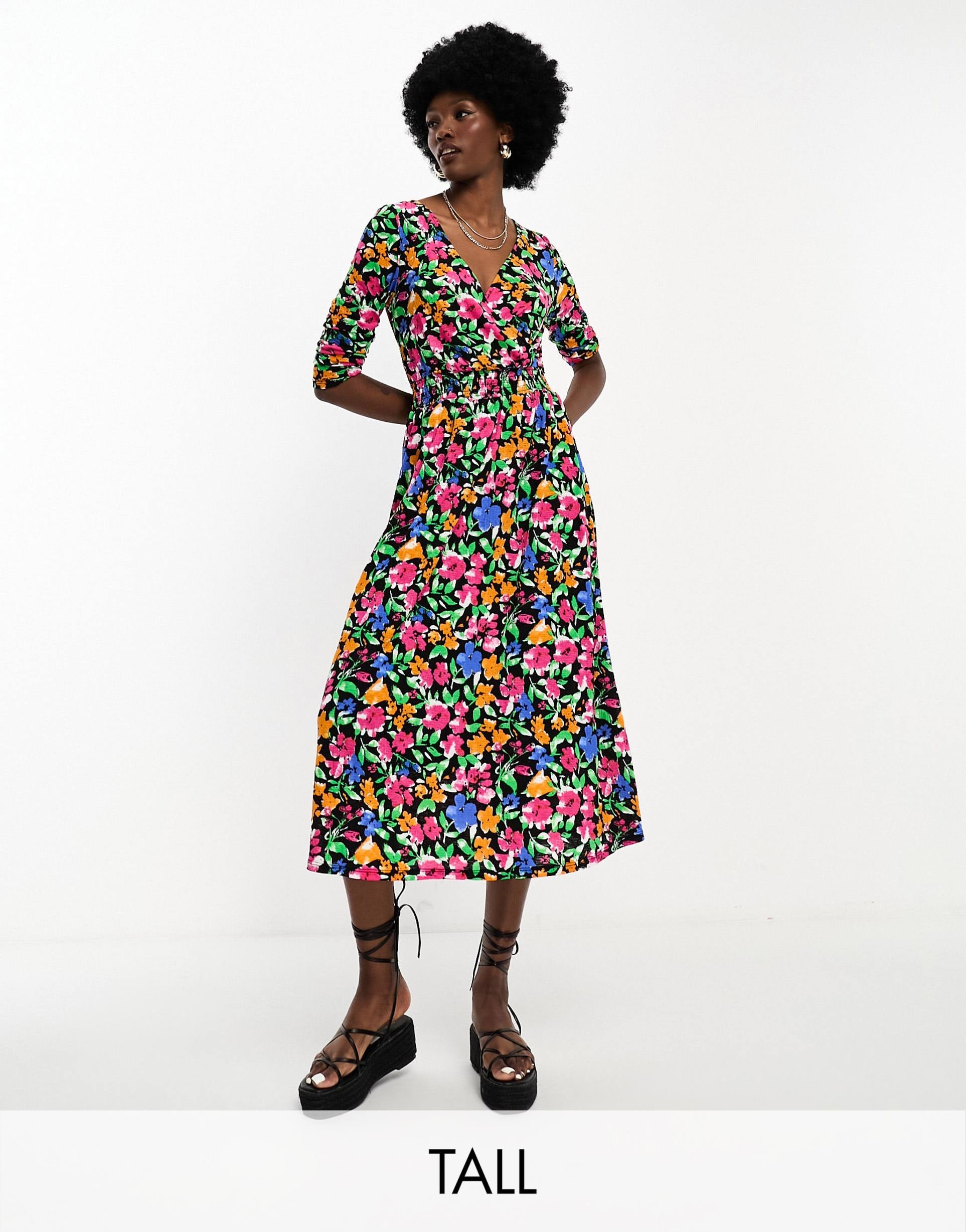 only tall wrap midi dress in multi floral