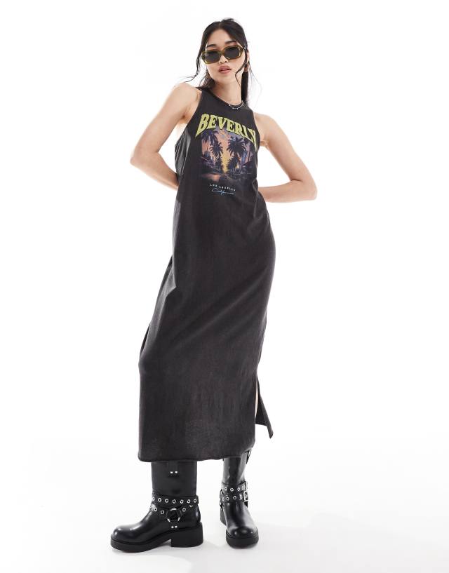 ONLY - tank maxi dress with berverly print in washed black