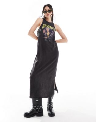 tank maxi dress with Beverly print in washed black