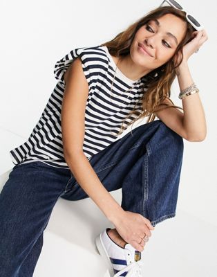 Only tank top with shoulder pads in navy stripe - ASOS Price Checker