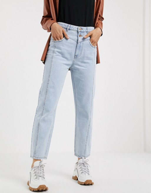 Only straight leg jeans with stitch detail in light blue wash