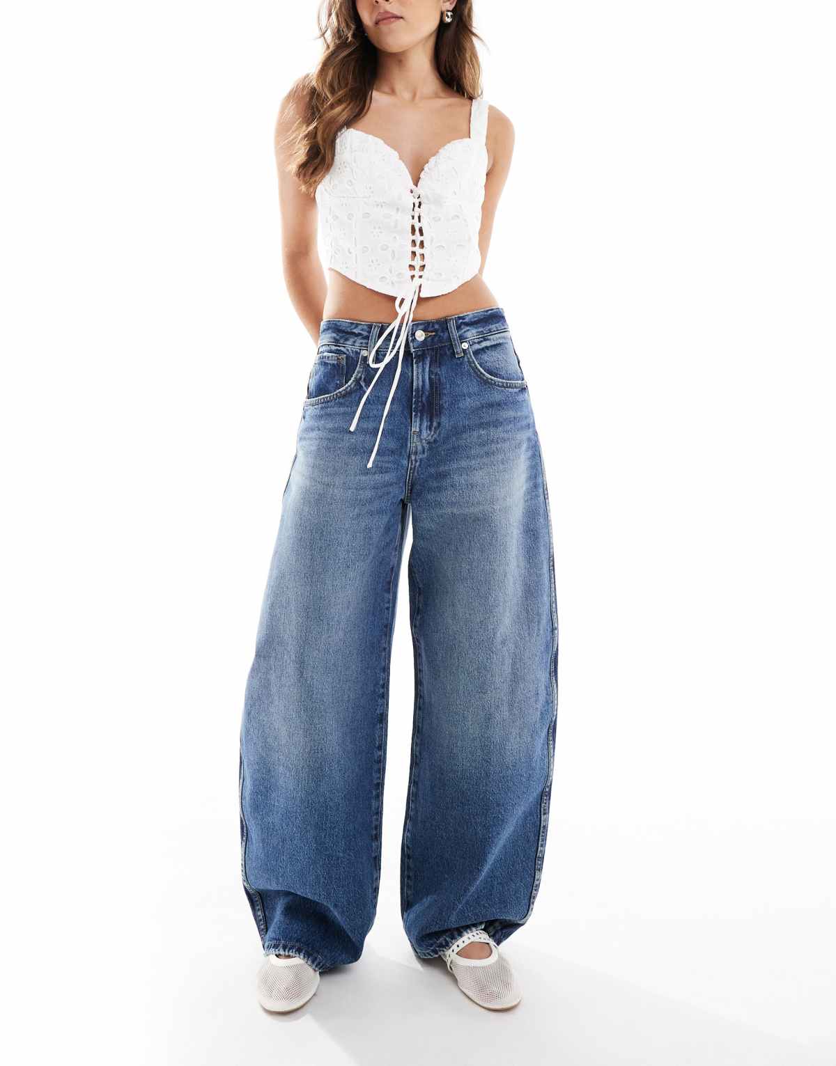 ONLY Taylor high waist barrel jeans in dark blue