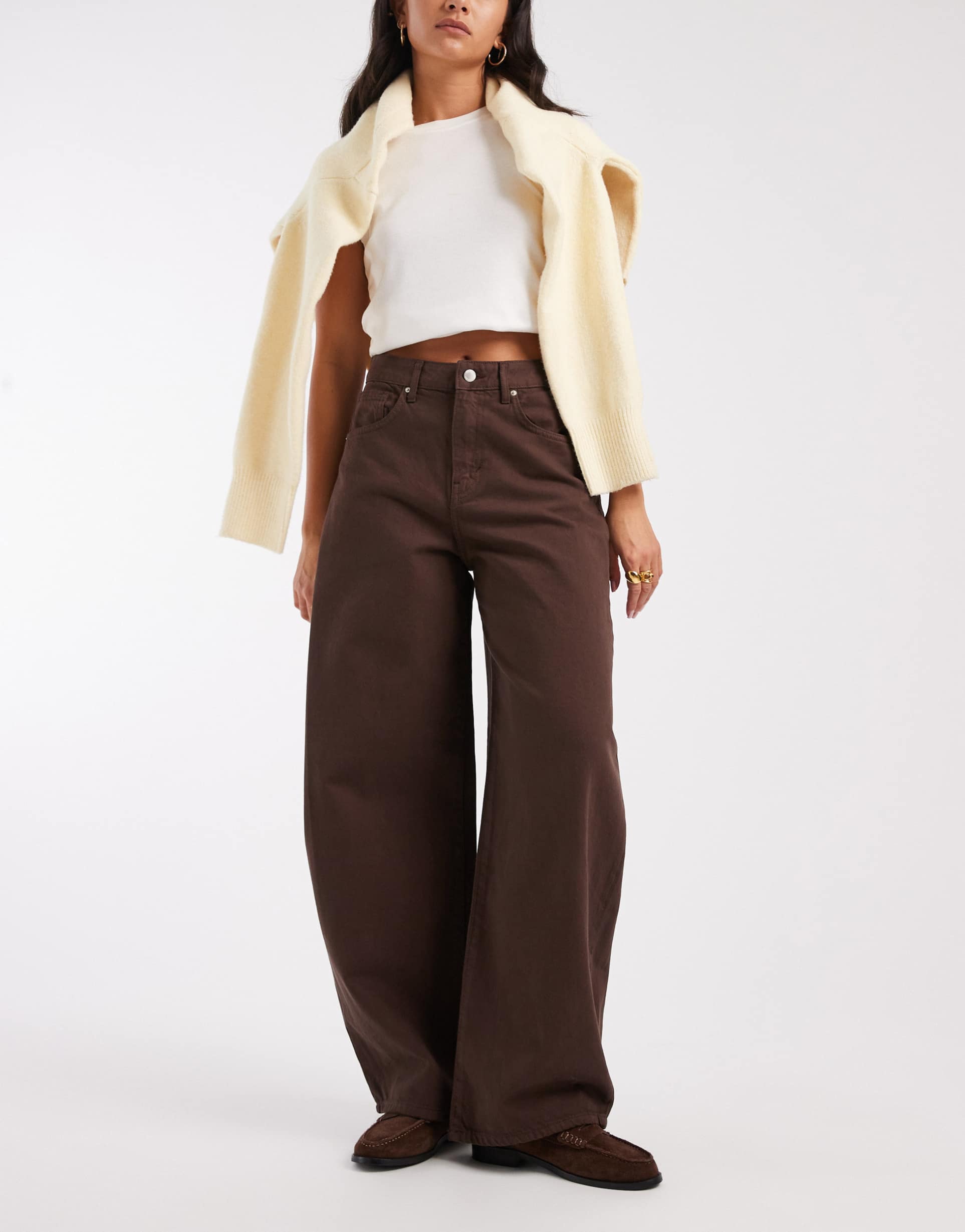 only taylor high waist barrel jeans in dark brown denim