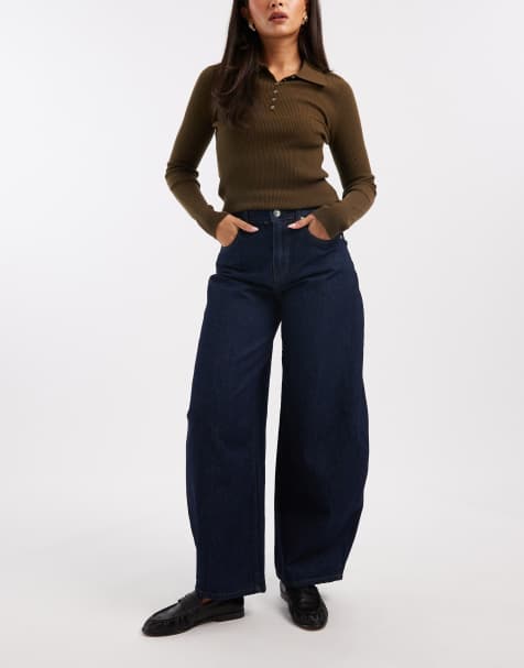 ONLY Taylor high waist barrel jeans in rinsed dark blue