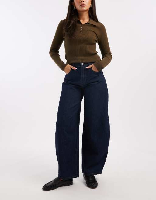ONLY Taylor high waist barrel leg jeans in dark blue
