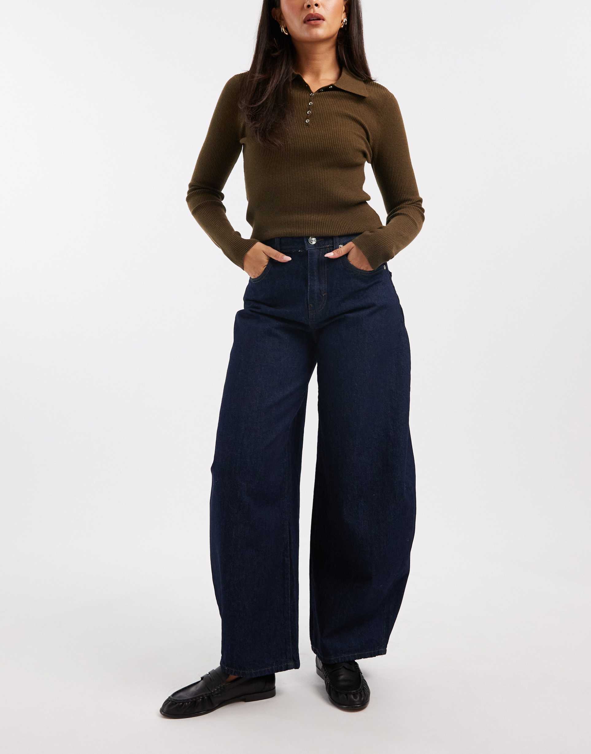 only taylor high waist barrel leg jeans in dark blue