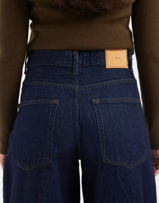 ONLY Taylor high waist barrel leg jeans in dark blue, 5 of 5