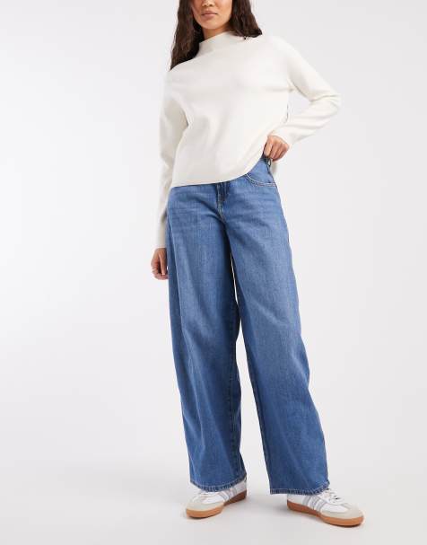 ONLY Taylor high waist barrel jeans in mid wash blue