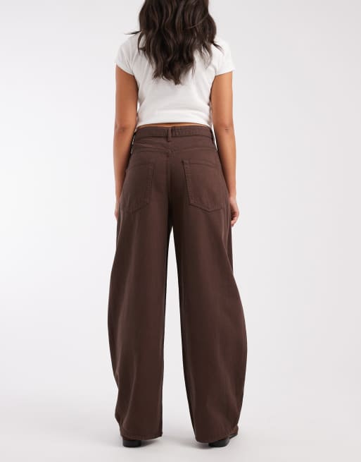ONLY - Taylor - Jeans met hoge taille en ballonpijpen in donkerbruin denim, 3 van 5